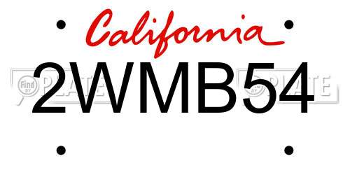 2WMB54 California License Plate