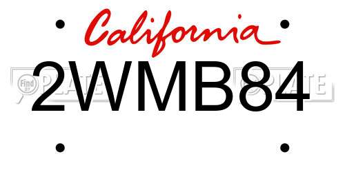 2WMB84 California License Plate