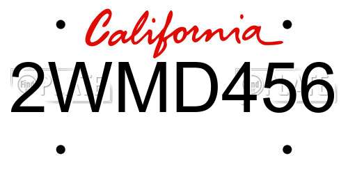 2WMD456 California License Plate