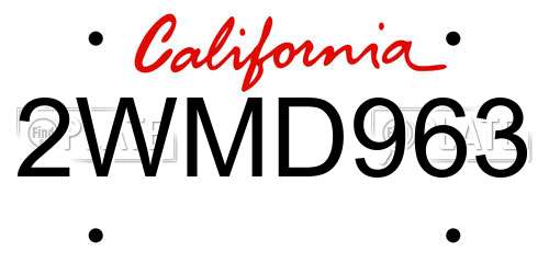 2WMD963 California License Plate