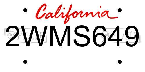 2WMS649 California License Plate