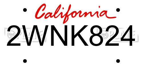 2WNK824 California License Plate