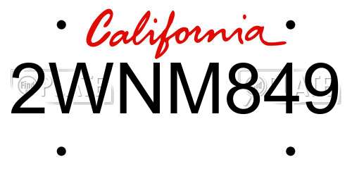 2WNM849 California License Plate