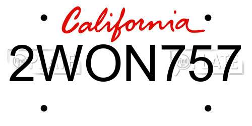 2WON757 California License Plate