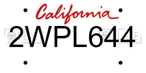 2WPL644 California License Plate