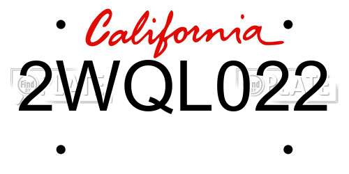 2WQL022 California License Plate