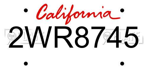 2WR8745 California License Plate