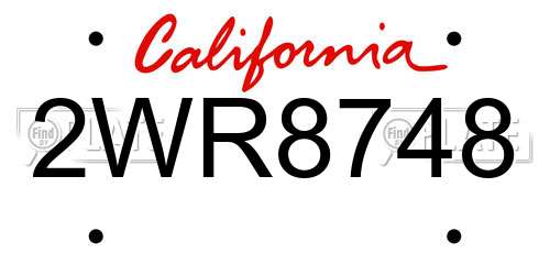 2WR8748 California License Plate