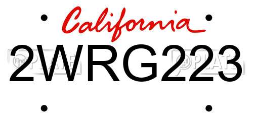 2WRG223 California License Plate