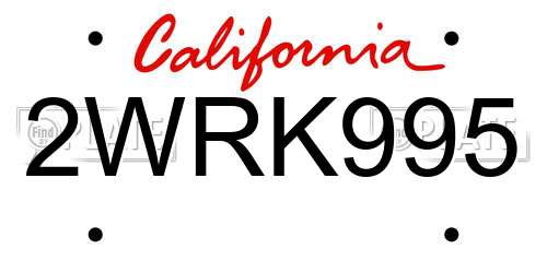 2WRK995 California License Plate