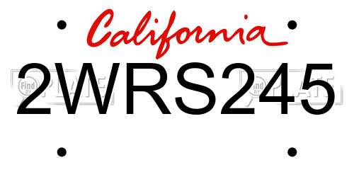 2WRS245 California License Plate