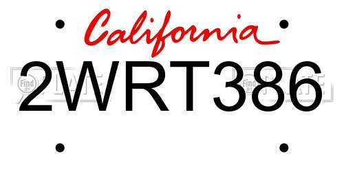 2WRT386 California License Plate
