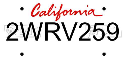 2WRV259 California License Plate