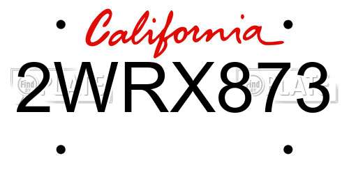 2WRX873 California License Plate