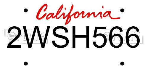 2WSH566 California License Plate
