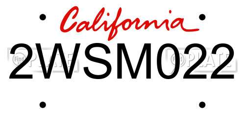 2WSM022 California License Plate