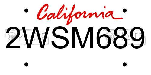 2WSM689 California License Plate