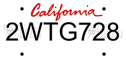 2WTG728 California License Plate