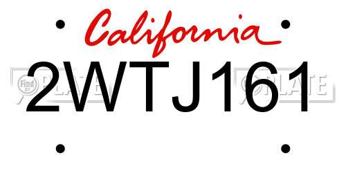 2WTJ161 California License Plate
