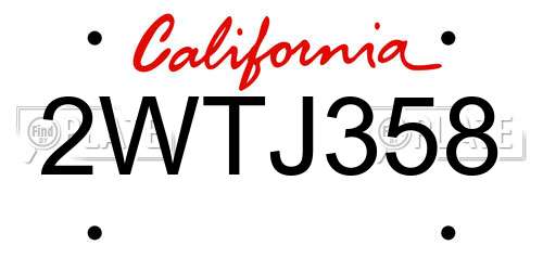 2WTJ358 California License Plate