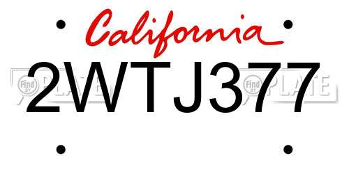 2WTJ377 California License Plate