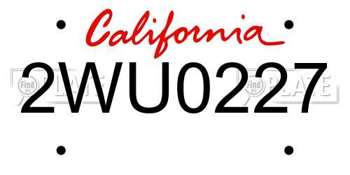 2WU0227 California License Plate