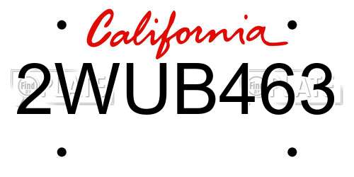 2WUB463 California License Plate