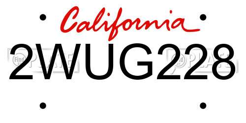 2WUG228 California License Plate
