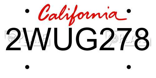 2WUG278 California License Plate