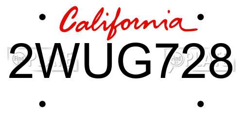 2WUG728 California License Plate