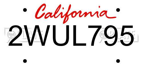 2WUL795 California License Plate