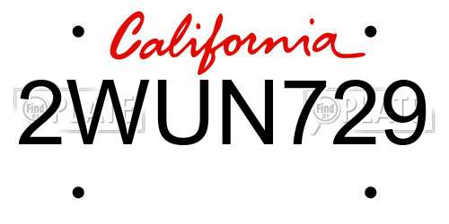 2WUN729 California License Plate
