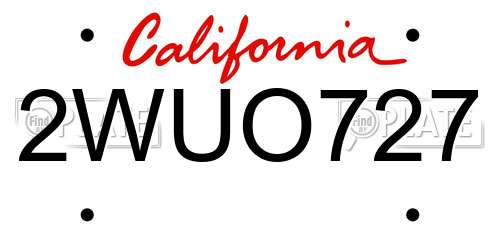 2WUO727 California License Plate