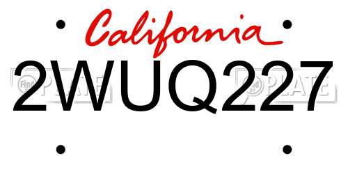 2WUQ227 California License Plate