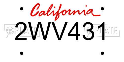 2WV431 California License Plate