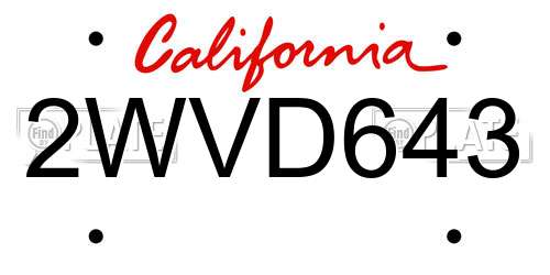 2WVD643 California License Plate