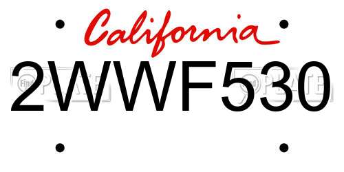 2WWF530 California License Plate