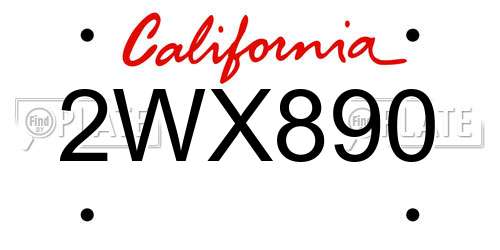 2WX890 California License Plate