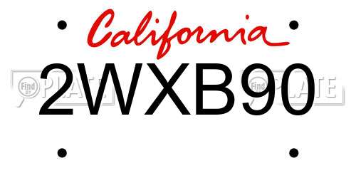 2WXB90 California License Plate