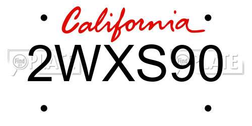 2WXS90 California License Plate