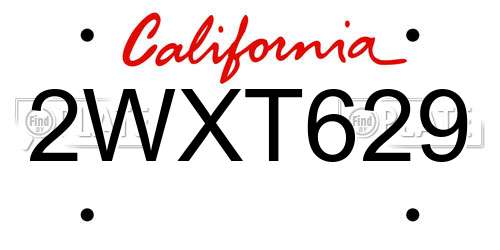 2WXT629 California License Plate