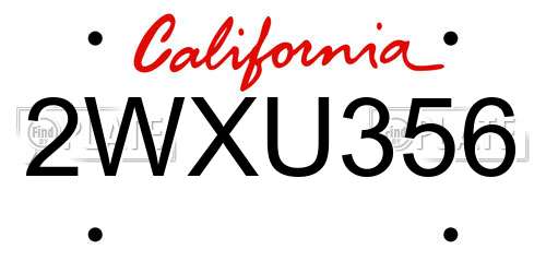 2WXU356 California License Plate
