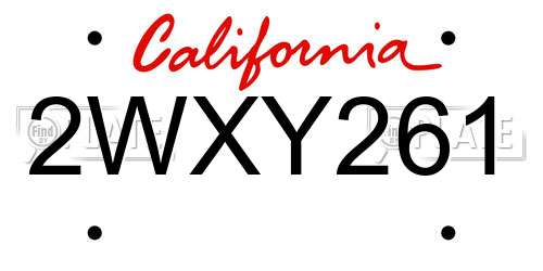 2WXY261 California License Plate