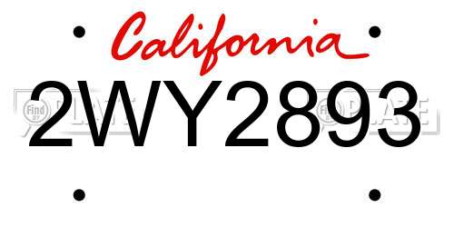 2WY2893 California License Plate