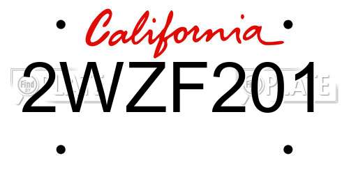 2WZF201 California License Plate