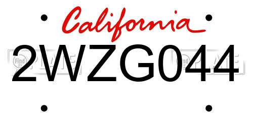 2WZG044 California License Plate
