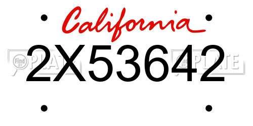 2X53642 California License Plate