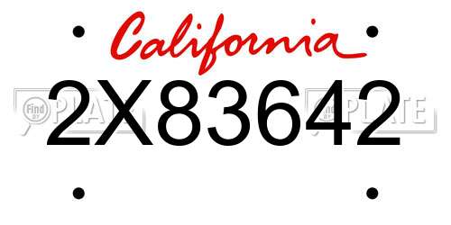 2X83642 California License Plate