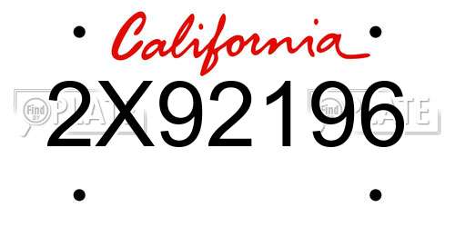 2X92196 California License Plate