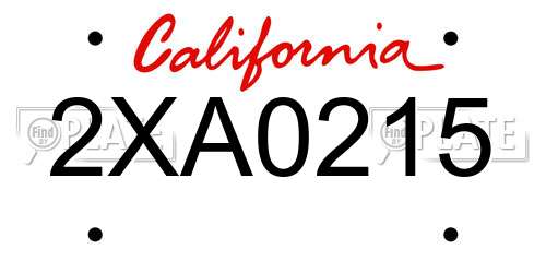 2XA0215 California License Plate